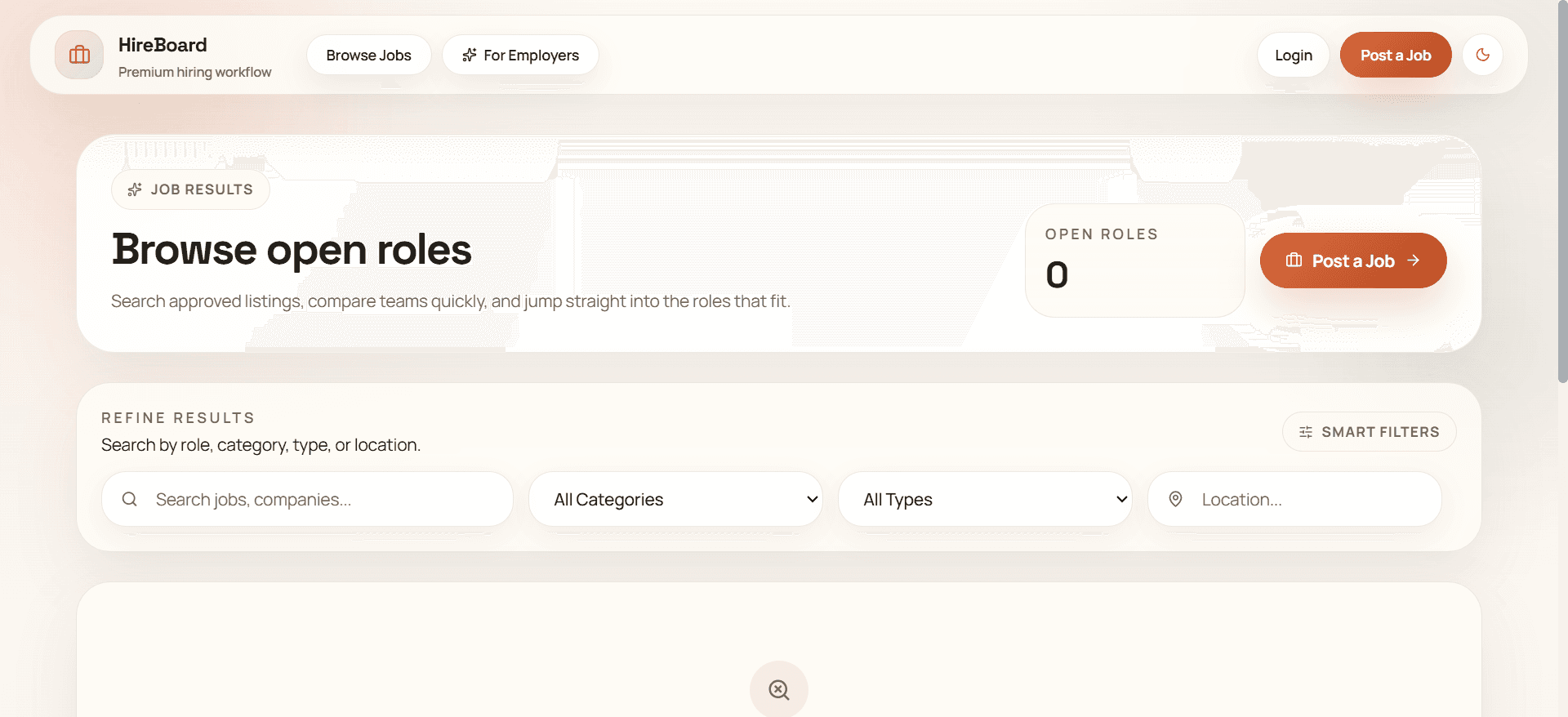 Homepage screenshot of HireBoard
