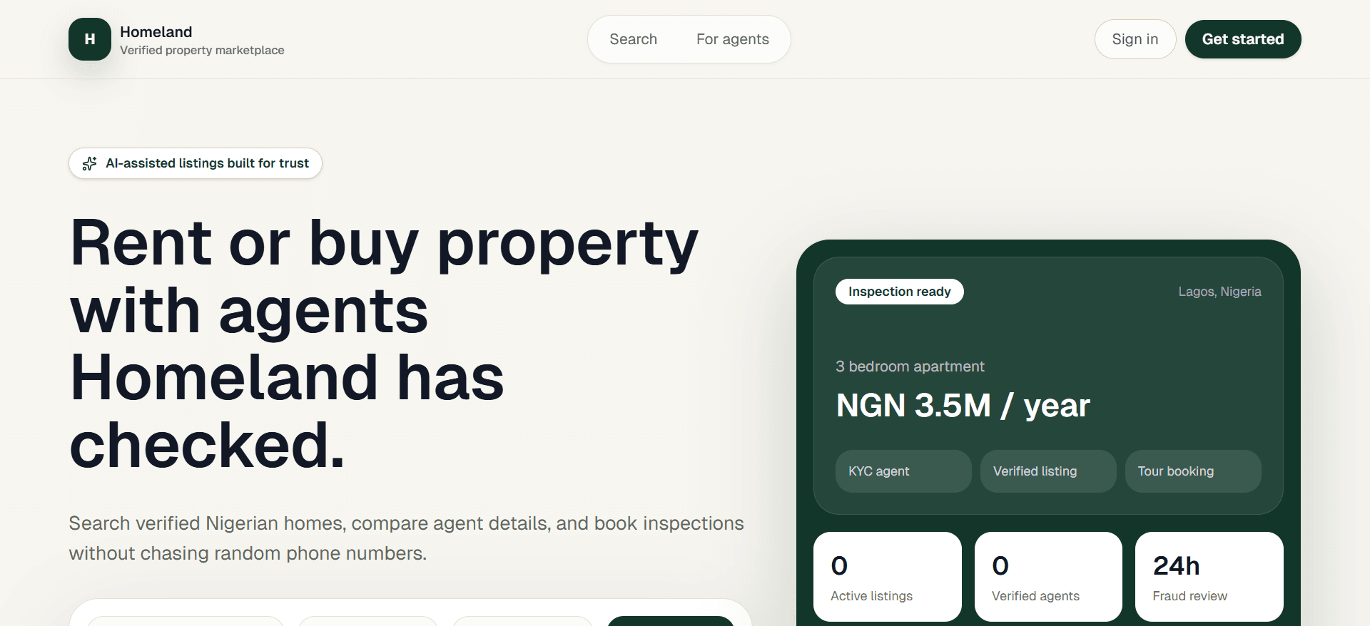 Homepage screenshot of Homeland